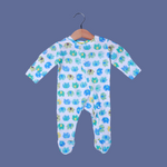 Load image into Gallery viewer, WHITE WITH BLUE ELEPHANTS PRINT FULL BODY FULL SLEEVES ROMPERS
