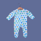 WHITE WITH BLUE ELEPHANTS PRINT FULL BODY FULL SLEEVES ROMPERS