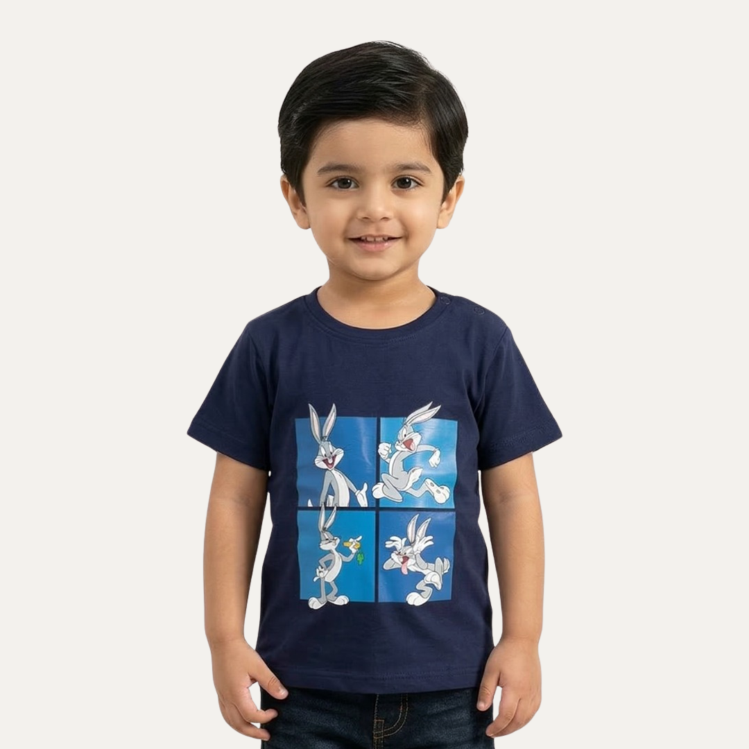 Navy Bugs Bunny Print Half Sleeves T-Shirt For Boys Main image
