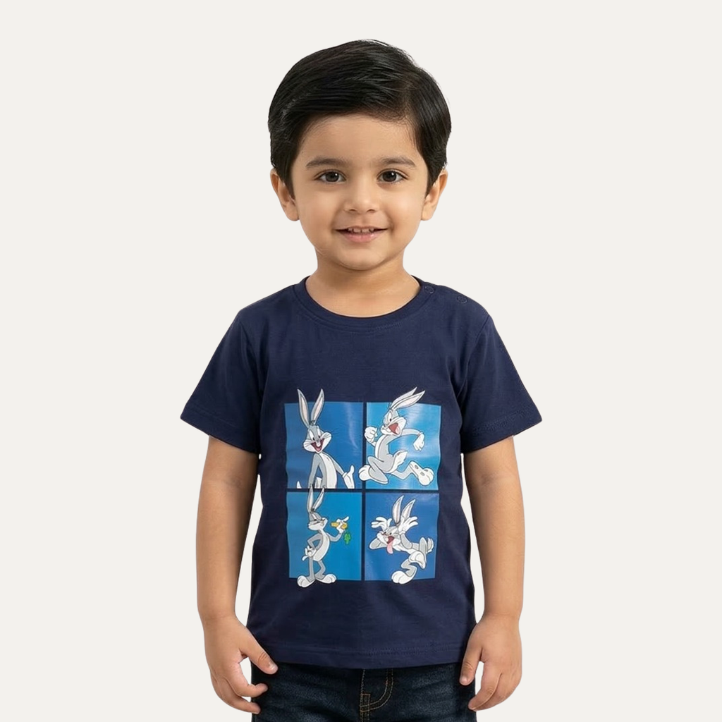 Navy Bugs Bunny Print Half Sleeves T-Shirt For Boys