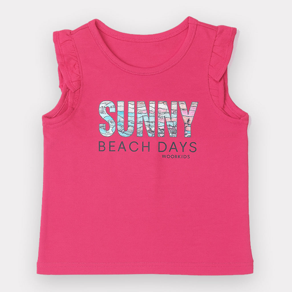 BLUSH PINK "SUNNY BEACH DAYS" PRINT T-SHIRT TOP FOR GIRLS