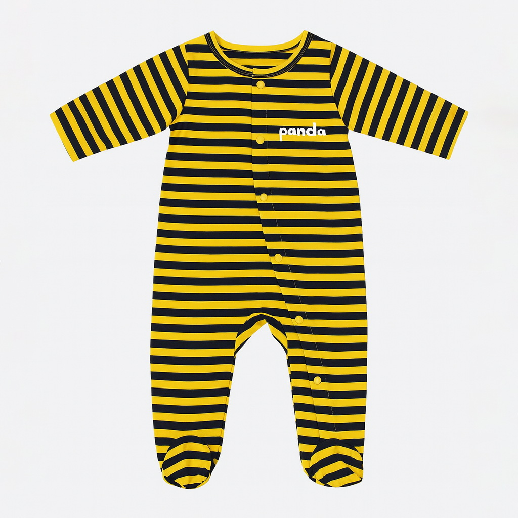Yellow With Black Panda Stripes Romper For Winters Secondary image
