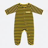 Yellow With Black Panda Stripes Romper For Winters