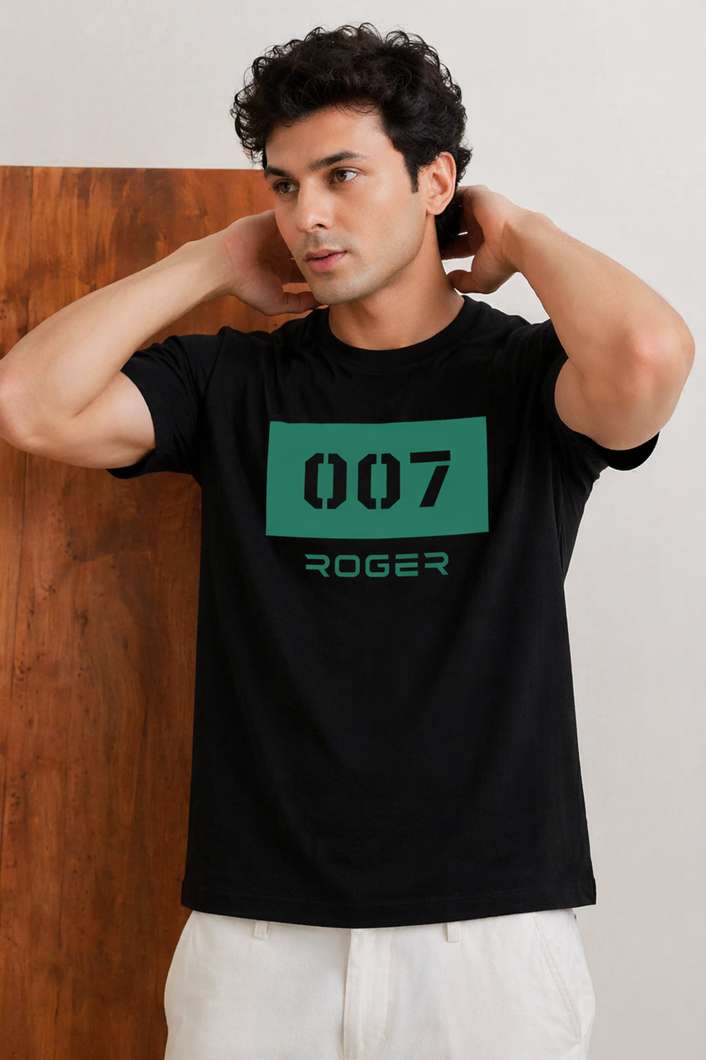 BLACK "007" PRINT T-SHIRT FOR MEN Main image