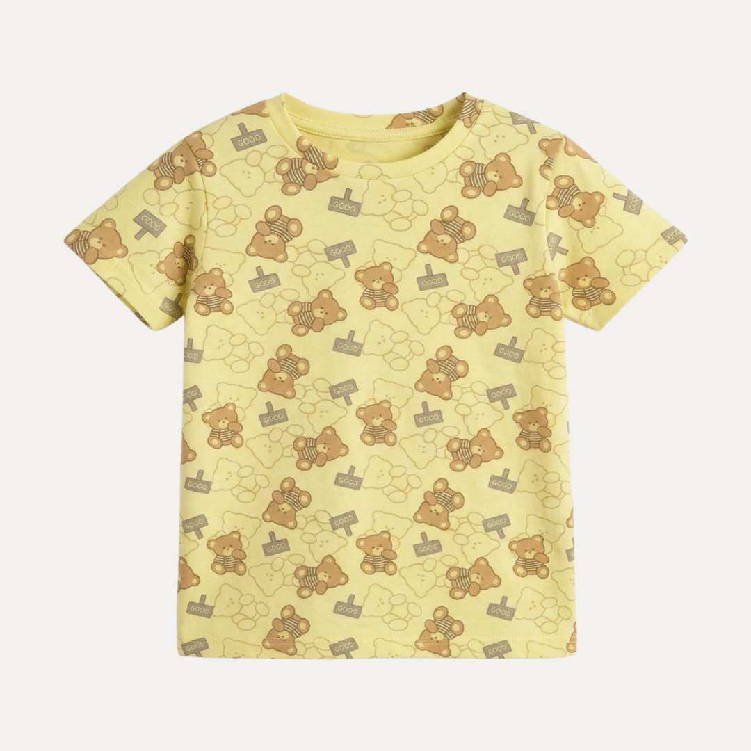 Yellow Teddy Bear Print T-shirt Top For Girls Secondary image