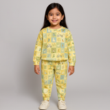 Yellow Tractor & Duck Print Fleece Fabric Suit For Winters