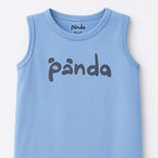 SKY BLUE PANDA PRINT HALF BODY SLEEVES LESS ROMPER