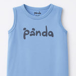 Load image into Gallery viewer, SKY BLUE PANDA PRINT HALF BODY SLEEVES LESS ROMPER
