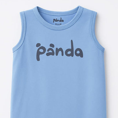 SKY BLUE PANDA PRINT HALF BODY SLEEVES LESS ROMPER