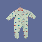 LIGHT GREEN TRUCKS PRINT FULL BODY FULL SLEEVES ROMPERS