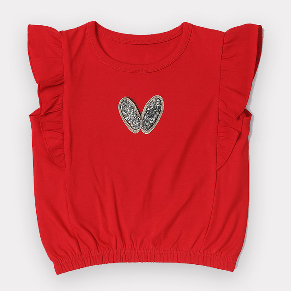 RED "HEARTS" PRINT T-SHIRT TOP FOR GIRLS