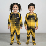 Yellow With Black Panda Stripes Romper For Winters