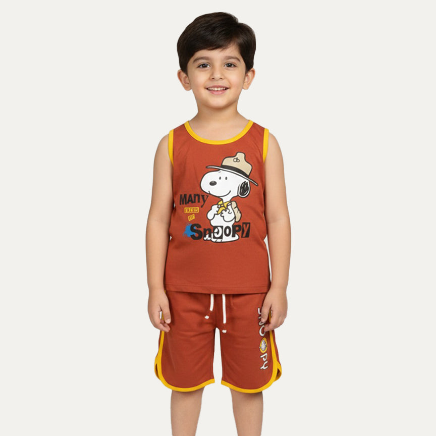 Brown Snoopy Sando Suit For Boys