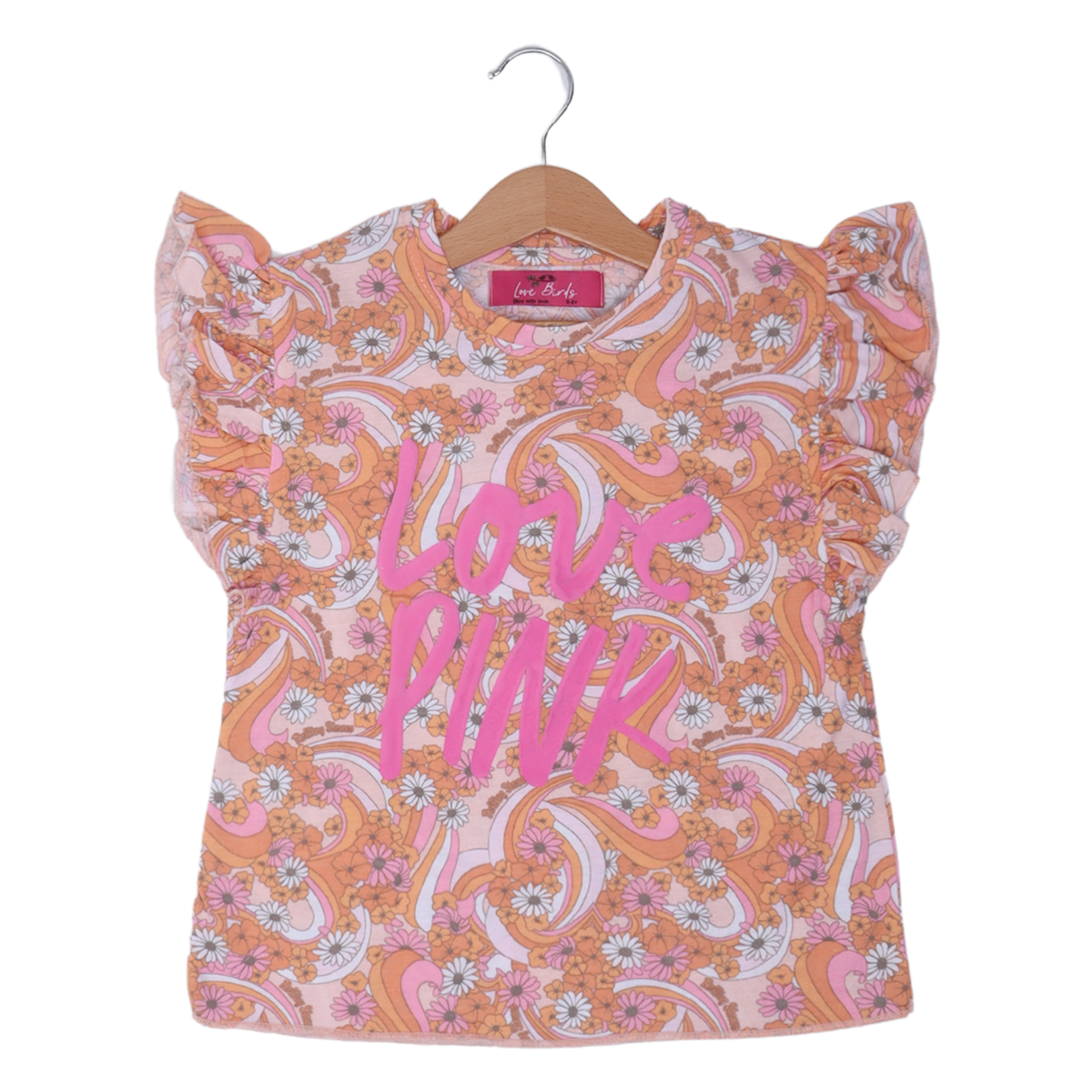 LOVE PINK ALL OVER FLOWERS PRINTED T-SHIRT TOP FOR GIRLS Secondary image