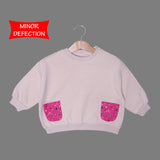 MINOR DEFECTION CREAM WITH PINK DOUBLE POCKET BAGGY STYLE TERRY FABRIC SWEATSHIRT