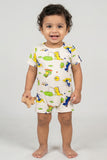 Cream Stripes Dream Dino Print Half Body Romper For Boys