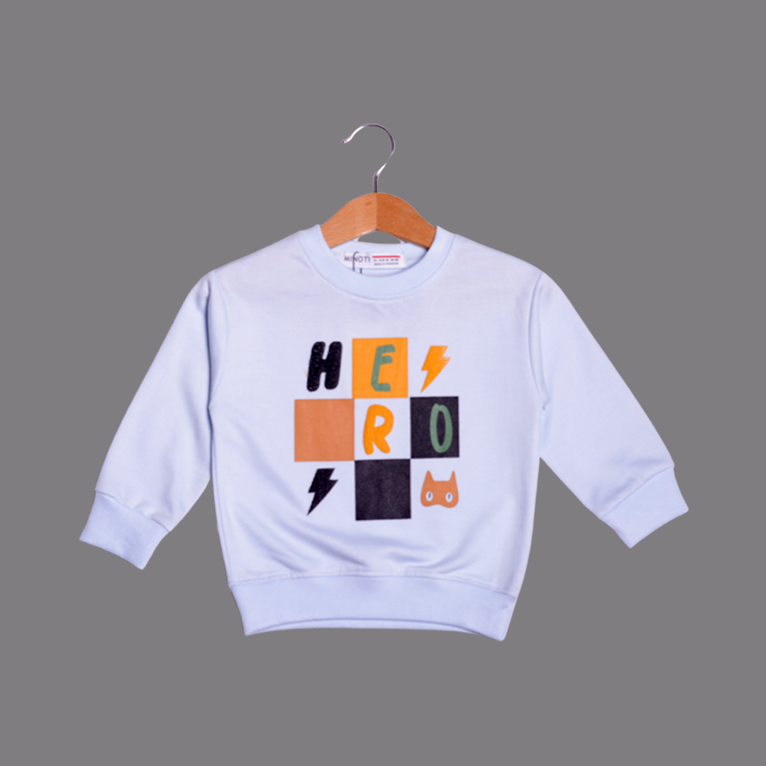 SKY BLUE "HERO" PRINT TERRY FABRIC SWEATSHIRT