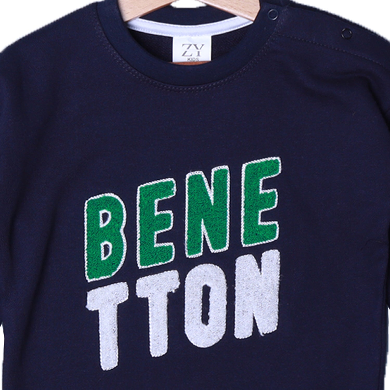 NAVY BLUE "BENE TTON" EMBROIDERED TERRY FABRIC SWEATSHIRT