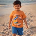Minor Defection Peach With Blue Shorts Catch Waves Summers Suit ( 1 Order 1 Suit )