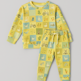 Yellow Tractor & Duck Print Fleece Fabric Suit For Winters