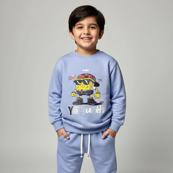 Sky Blue Yomush Print Fleece Fabric Suit For Winters Main image