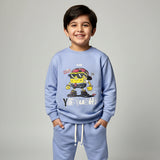 Sky Blue Yomush Print Fleece Fabric Suit For Winters