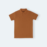 PLAIN BROWN RIBBED FABRIC POLO FOR MEN