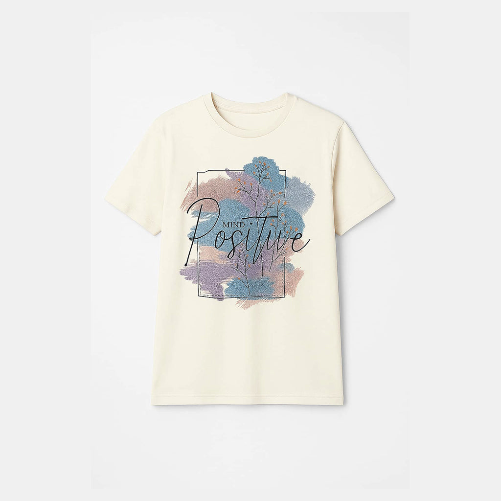 LIME YELLOW POSITIVE MIND PRINT T-SHIRT FOR WOMEN