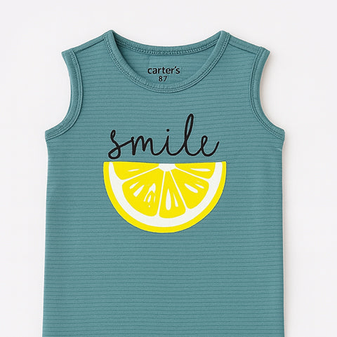 BLUE SMILE LEMON PRINT SLEEVES LESS FULL BODY ROMPER
