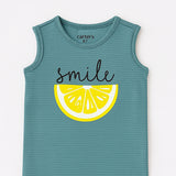 BLUE SMILE LEMON PRINT SLEEVES LESS FULL BODY ROMPER