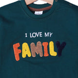 GREEN "LOVE MY FAMILY" EMBROIDERED  TERRY FABRIC SWEATSHIRT