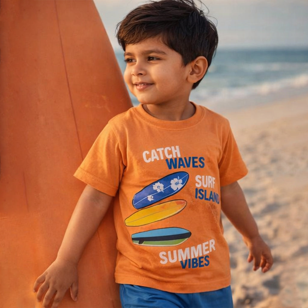 Minor Defection Peach With Blue Shorts Catch Waves Summers Suit ( 1 Order 1 Suit )