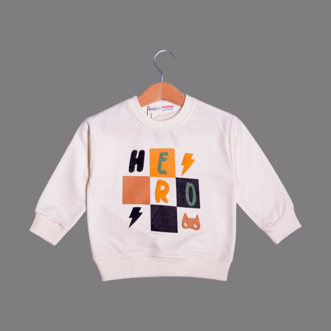 CREAM "HERO" PRINT TERRY FABRIC SWEATSHIRT