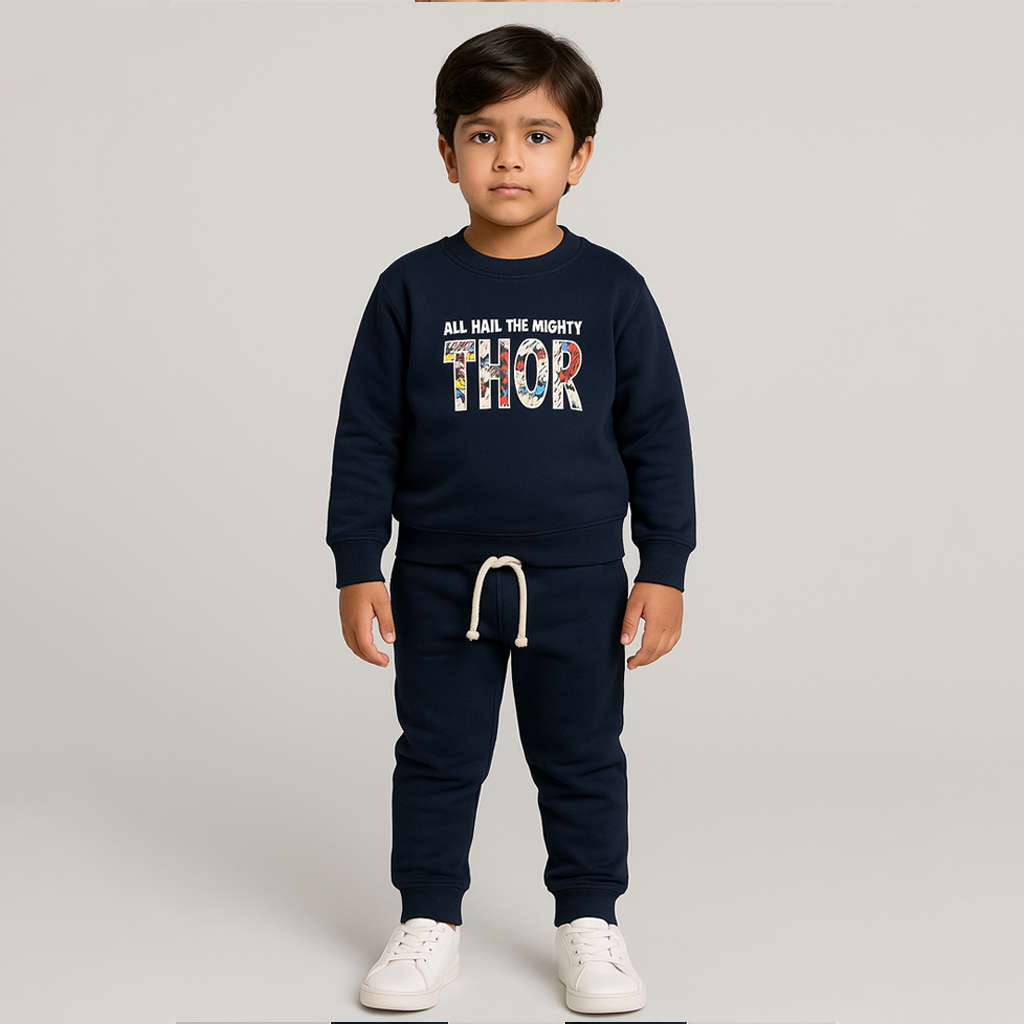 Navy Blue Thor Print Fleece Fabric Suit For Winters Secondary image