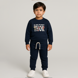 Navy Blue Thor Print Fleece Fabric Suit For Winters