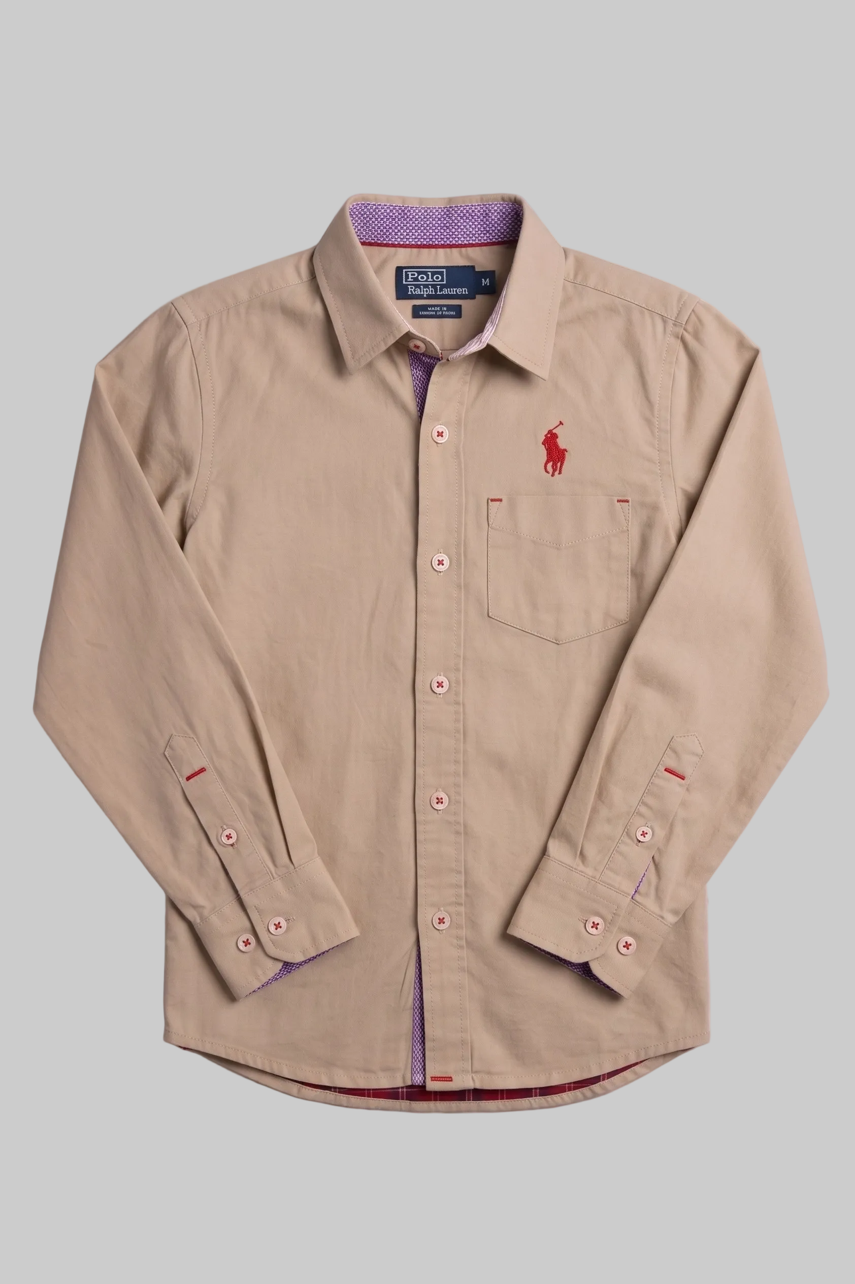 Cream Plain Full Sleeves Casual Shirt Secondary image