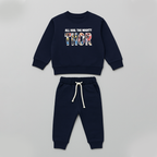 Navy Blue Thor Print Fleece Fabric Suit For Winters