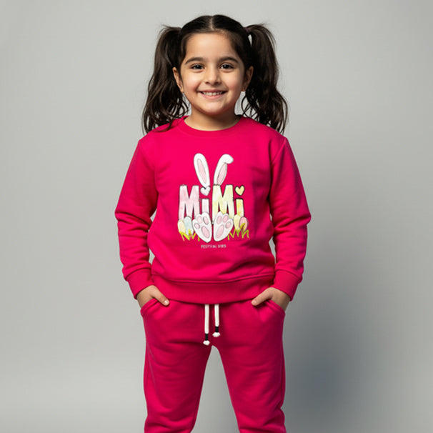 Blush Pink MiMi Print Fleece Fabric Suit For Winters