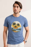 BLUE "BEACH TREES" PRINT T-SHIRT FOR MEN