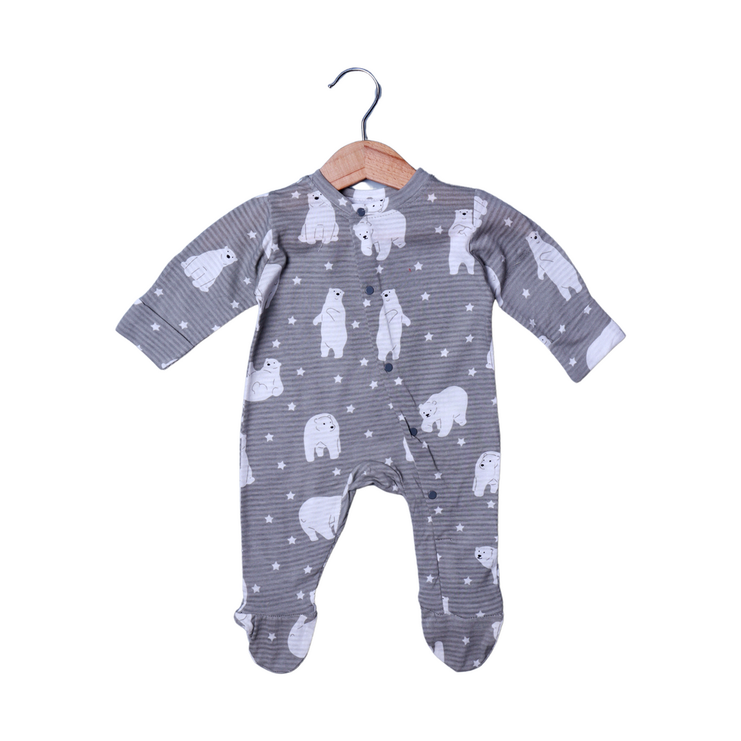 GREY BEAR & STARS PRINT FULL BODY FULL SLEEVES ROMPERS