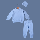 SKY BLUE PANDA PRINT WITH CAP RIBBED FABRIC SUIT FOR WINTERS
