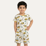 Cream Escavator Print Suit For Summers