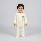 YELLOW "RAINBOW LET'S GO" PRINT FULL BODY FULL SLEEVES ROMPERS