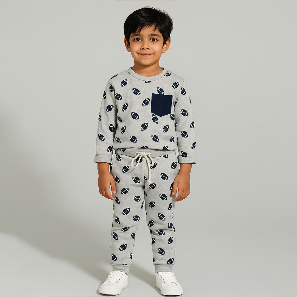 Grey Pocket Ball Print Fleece Fabric Suit For Winters Secondary image