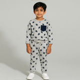 Grey Pocket Ball Print Fleece Fabric Suit For Winters