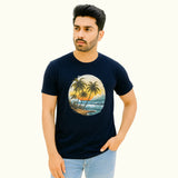 NAVY BLUE "BEACH TREES" PRINT T-SHIRT FOR MEN