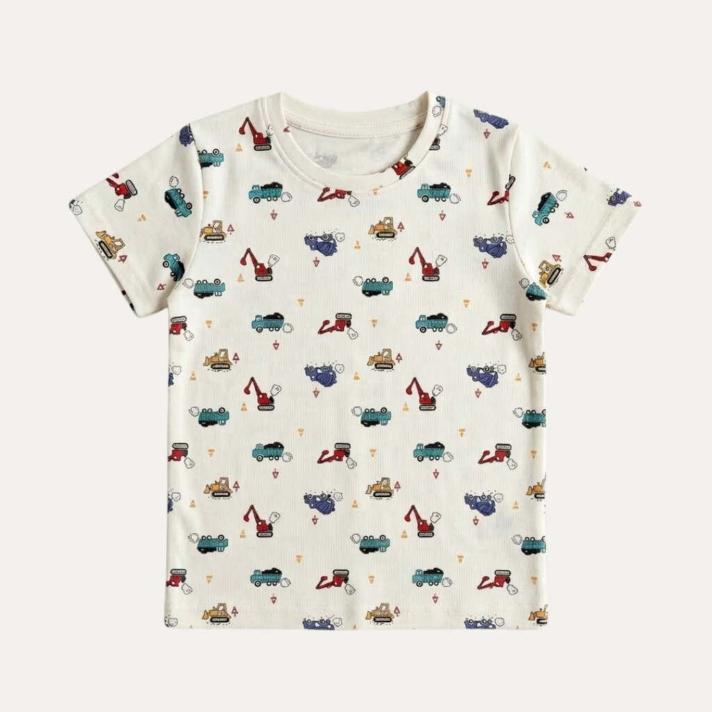 White Trucks Print Half Sleeves T-Shirt For Boys