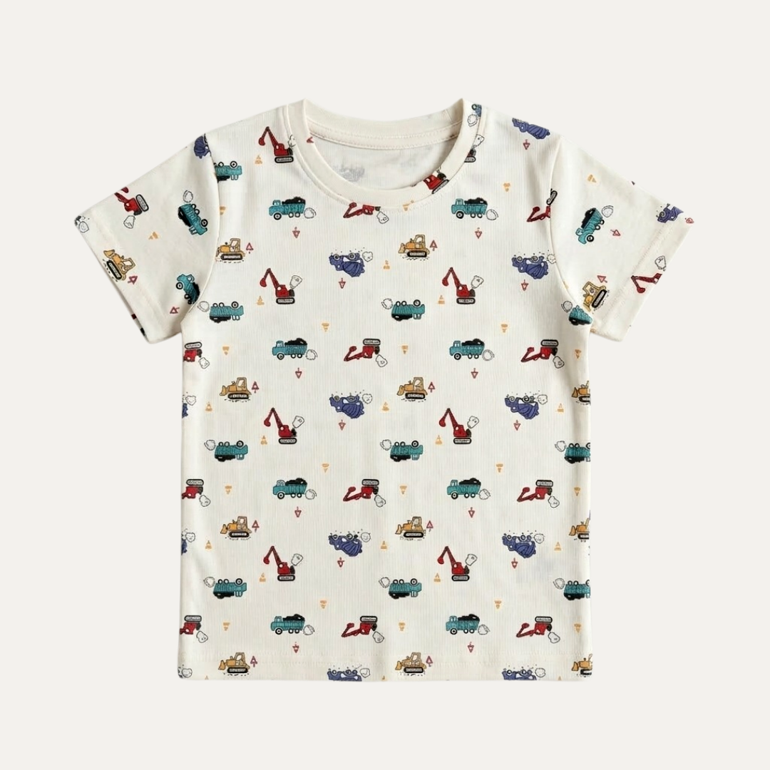 White Trucks Print Half Sleeves T-Shirt For Boys