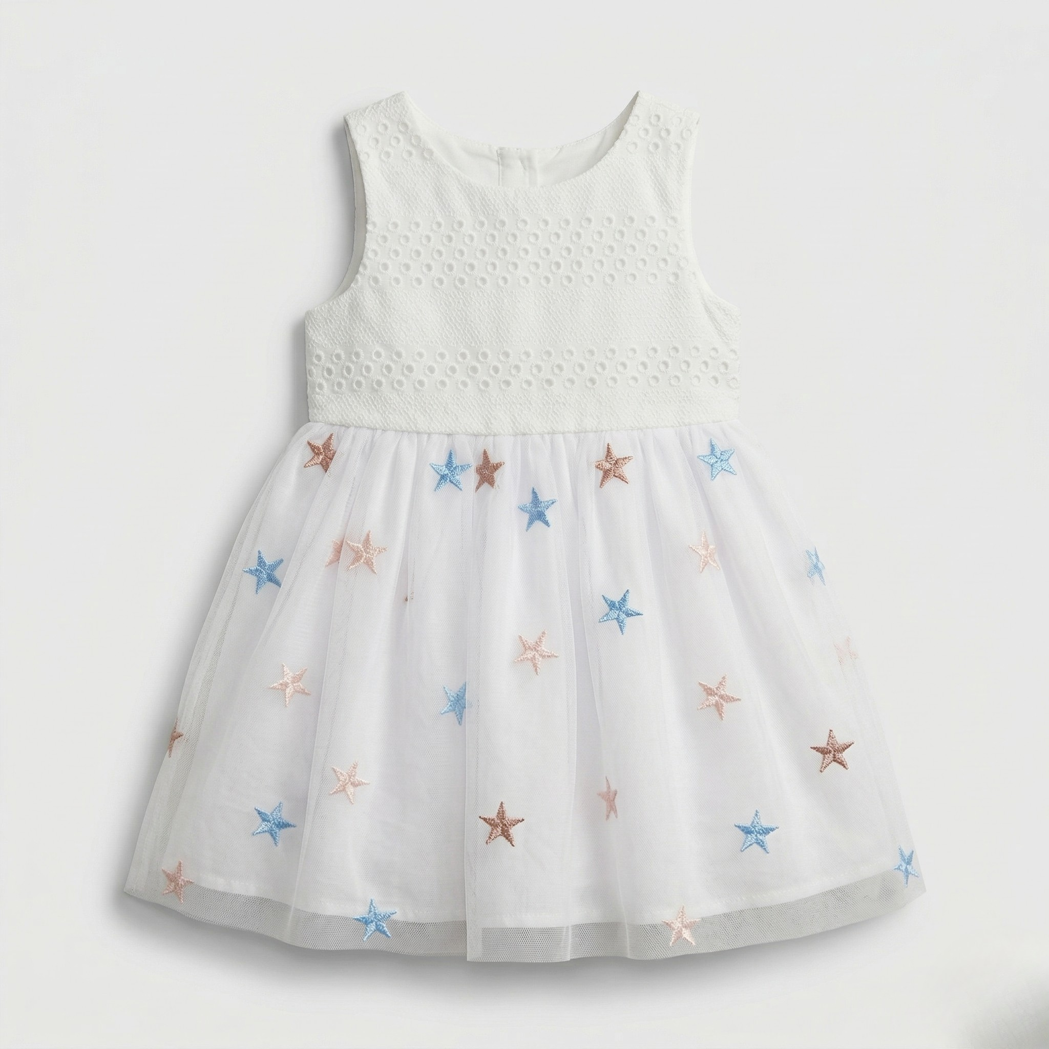 White With Pink Stars Frock For Girls ( Minor Defection )