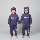 Purple Panda Print Ribbed Fabric Suit For Winters